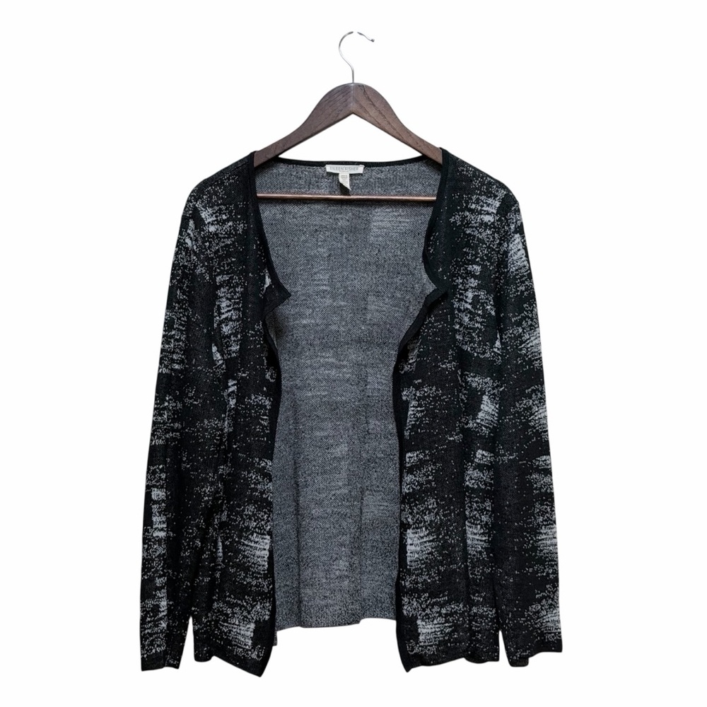 Eileen Fisher Black Bone Fine Organic Linen Crepe Knit Cardigan Size 1X